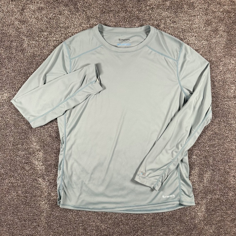Simms Shirt Womens Large SolarFlex Blue UPF 50 Fishing Performance Long Sleeve